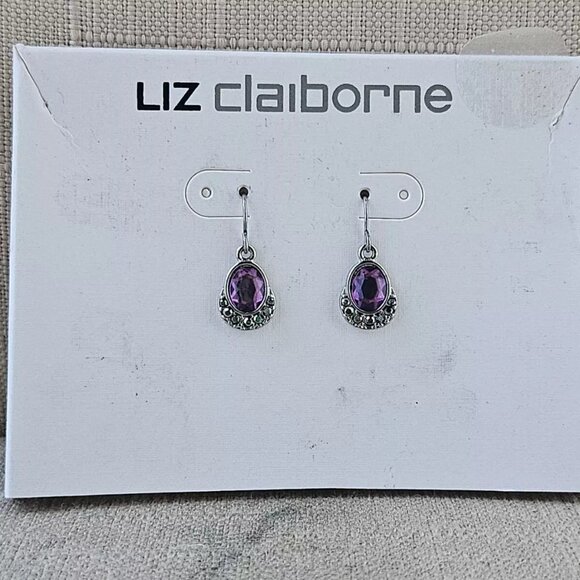 Liz Claiborne Women Earrings Purple Faux Stone Silver Tone Ear Fashion Jewelry - Picture 4 of 10